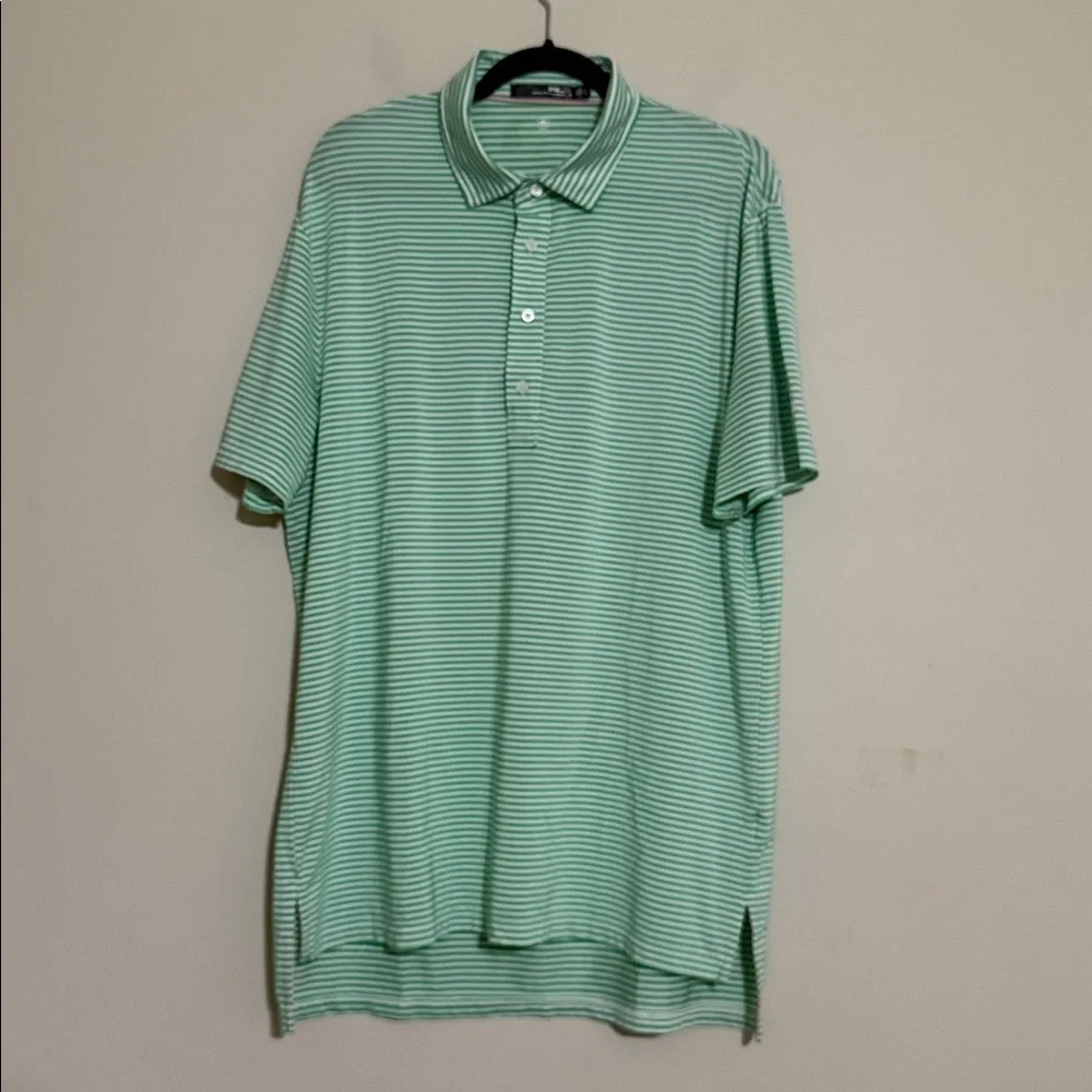 RLX Ralf Lauren Green Striped Men's Polo Shirt L golf perfect casual vacation